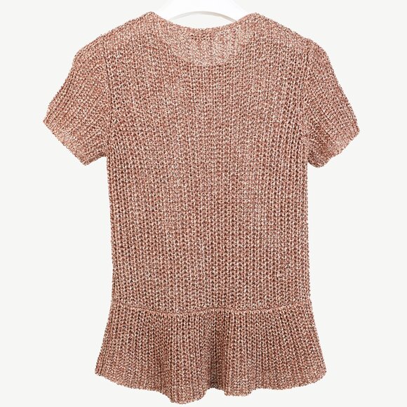 Brunello Cucinelli Salmon Chunky Cotton-Knit Short-Sleeve Sweater - Picture 2 of 9